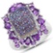 5.97 CTW Genuine Drusy Quartz and Amethyst .925 Sterling Silver Ring