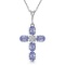 1.75 Carat 14K Solid White Gold Cross Necklace Natural Diamond Tanzanite