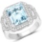 5.09 CTW Genuine Aquamarine and White Diamond 14K White Gold Ring