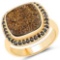 14K Yellow Gold Plated 6.19 CTW Genuine Drusy Quartz and Black Spinel .925 Sterling Silver Ring