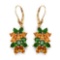 14K Yellow Gold Plated 4.56 CTW Genuine Chrome Diopside & Citrine .925 Sterling Silver Earrings