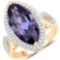 6.33 CTW Genuine Iolite and White Diamond 14K Yellow Gold Ring