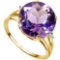 5.85 CTW GENUINE AMETHYST & GENUINE DIAMOND (2 PCS) 10KT SOLID YELLOW GOLD RING