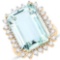 15.03 CTW Genuine Aquamarine and White Diamond 14K Yellow Gold Ring