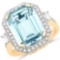 5.55 CTW Genuine Aquamarine and White Diamond 14K Yellow Gold Ring
