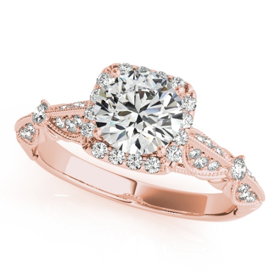 CERTIFIED 18K ROSE GOLD 1.31 CT G-H/VS-SI1 DIAMOND HALO ENGAGEMENT RING