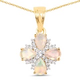 14K Yellow Gold Plated 1.19 CTW Genuine Ethiopian Opal and White Topaz .925 Sterling Silver Pendant