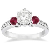 Three-Stone Ruby and Diamond Engagement Ring 14k White Gold (1.30ct)