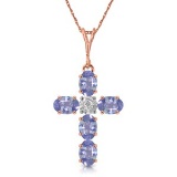 1.75 Carat 14K Solid Rose Gold Cross Necklace Natural Diamond Tanzanite