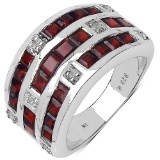 3.28 CTW Genuine Garnet and 0.12 ct.t.w Genuine Diamond Accents Sterling Silver Ring