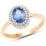 1.18 CTW Genuine Blue Sapphire and White Diamond 14K Yellow Gold Ring