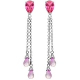 14K Solid White Gold Chandelier Earrings with Pink Topaz