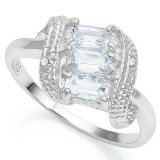 4/5 CT AQUAMARINE  DIAMOND 925 STERLING SILVER RING