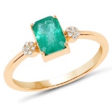0.97 CTW Genuine Zambian Emerald and White Diamond 14K Yellow Gold Ring