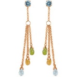 14K Solid Rose Gold Chandelier Earrings with Blue Topaz Citrines & Peridots