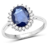 2.45 CTW Genuine Blue Sapphire and White Diamond 14K White Gold Ring