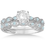 Antique Aquamarine Bridal Set Marquise Shape 14K White Gold 1.16ct