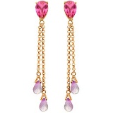 14K Solid Rose Gold Chandelier Earrings with Pink Topaz