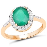 1.86 CTW Genuine Zambian Emerald and White Diamond 14K Yellow Gold Ring