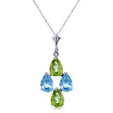 1.5 CTW 14K Solid White Gold Necklace Natural Blue Topaz Peridot