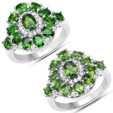 3.14 CTW Genuine Chrome Diopside and White Zircon .925 Sterling Silver Ring