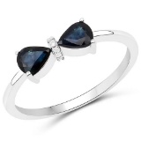 0.66 CTW Genuine Blue Sapphire and White Diamond 14K White Gold Ring