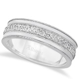 Carved Mens Wedding Ring Diamond Cut Band in Platinum (7 mm)