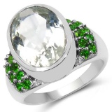 6.20 CTW Genuine Green Amethyst & Chrome Diopside .925 Sterling Silver Ring