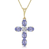 1.75 CTW 14K Solid Gold Cross Necklace Natural Diamond Tanzanite