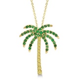 Tsavorite and Yellow Sapphire Palm Tree Necklace 14k Yellow Gold (0.30ct)