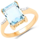 2.92 CTW Genuine Aquamarine and White Diamond 14K Yellow Gold Ring