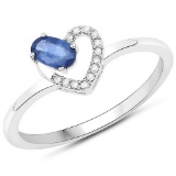 0.26 CTW Genuine Blue Sapphire and White Diamond 14K White Gold Ring