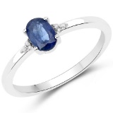 0.50 CTW Genuine Blue Sapphire and White Diamond 14K White Gold Ring