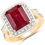 6.03 CTW Genuine Ruby and White Diamond 14K Yellow Gold Ring