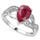 2.05 CTW GENUINE RUBY & GENUINE DIAMOND (12 PCS) 10KT SOLID WHITE GOLD RING