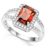 1 1/2 CARAT CREATED GARNET  1/5 CARAT CREATED WHITE SAPPHIRE 925 STERLING SILVER RING