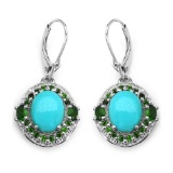 6.36 CTW Genuine Turquoise & Chrome Diopside .925 Sterling Silver Earrings