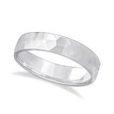 Mens Hammered Finished Carved Band Wedding Ring Palladium (5mm)