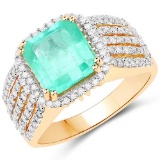 3.04 CTW Genuine Emerald and White Diamond 14K Yellow Gold Ring