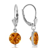 3.1 Carat 14K Solid White Gold Leverback Earrings Citrines