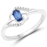 0.25 CTW Genuine Blue Sapphire and White Diamond 14K White Gold Ring