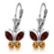 1.24 Carat 14K Solid White Gold Butterfly Earrings Garnet Citrine