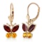 1.24 CTW 14K Solid Gold Butterfly Earrings Garnet Citrine