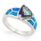 2 1/3 CARAT CREATED MYSTIC GEMSTONE & 1 CARAT (6 PCS) CREATED FIRE OPALS 925 STERLING SILVER RING