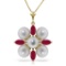 6.3 Carat 14K Solid Gold Necklace Ruby pearl