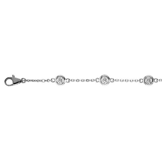 Diamond Anklet Bracelet Bezel Set 14K White Gold (0.50ct)