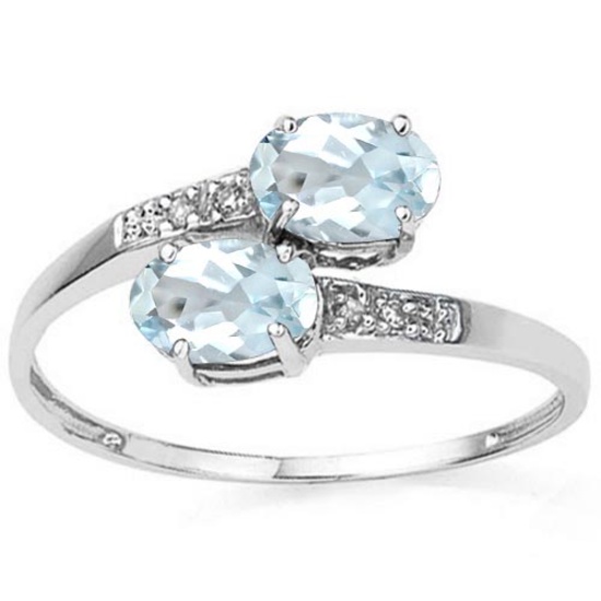 0.8 CTW GENUINE AQUAMARINE & GENUINE DIAMOND (6 PCS) 10KT SOLID WHITE GOLD RING