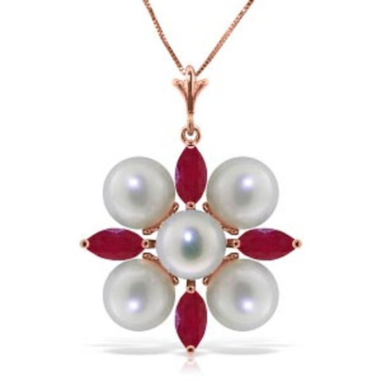 6.3 Carat 14K Solid Rose Gold Necklace Ruby pearl