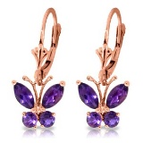 1.24 CTW 14K Solid Rose Gold Butterfly Earrings Natural Amethyst