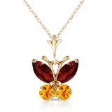 0.6 CTW 14K Solid Gold Butterfly Necklace Garnet Citrine